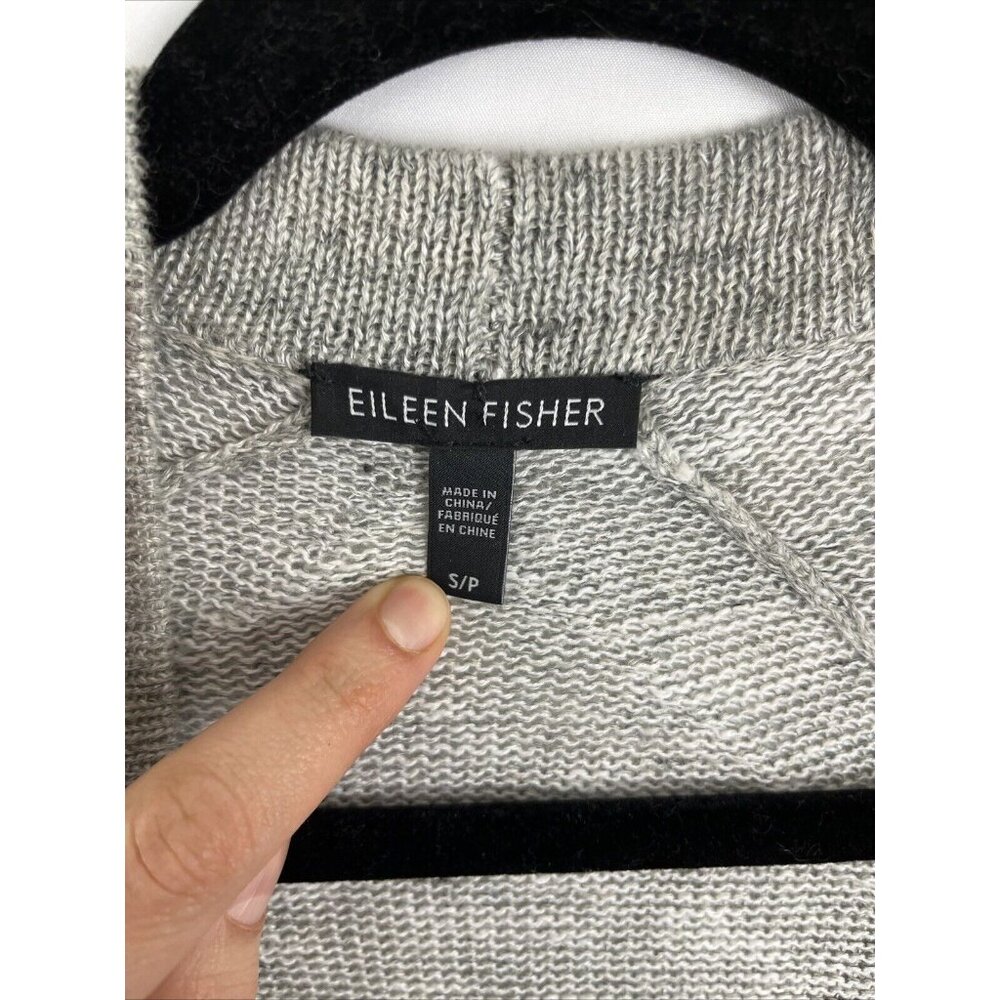 Eileen Fisher Grey-White Organic Linen & Cotton Open Front Cardi Womens Size S - Picture 2 of 7